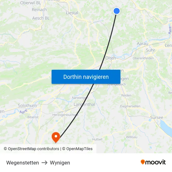 Wegenstetten to Wynigen map