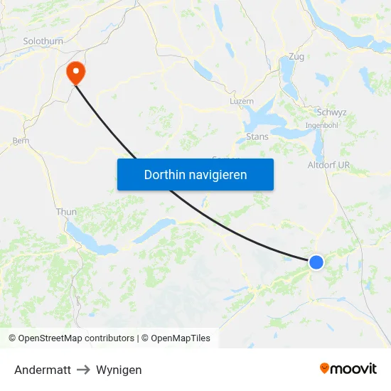 Andermatt to Wynigen map