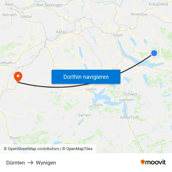 Dürnten to Wynigen map