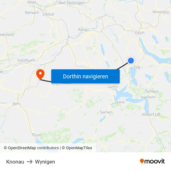 Knonau to Wynigen map
