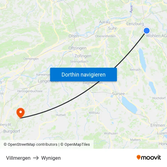 Villmergen to Wynigen map