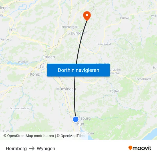 Heimberg to Wynigen map