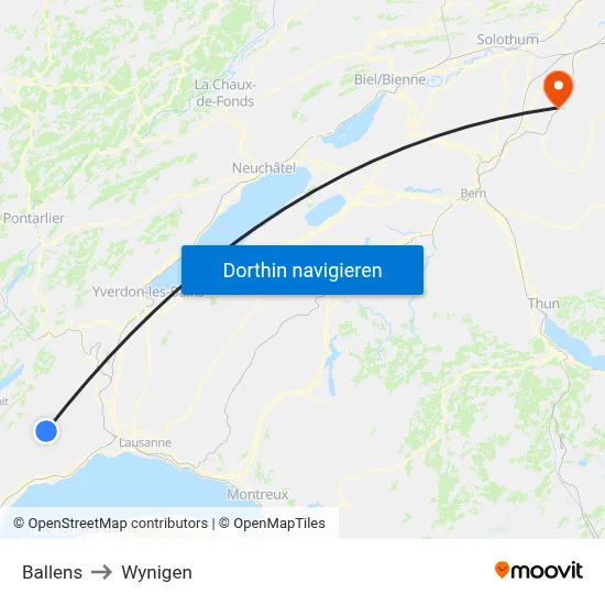 Ballens to Wynigen map