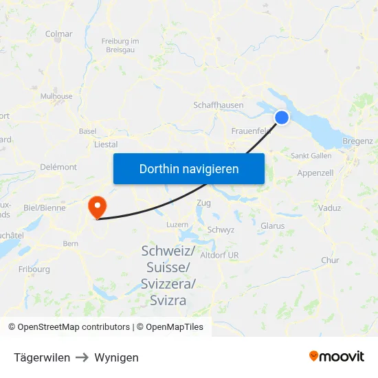 Tägerwilen to Wynigen map