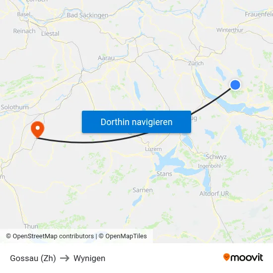 Gossau (Zh) to Wynigen map