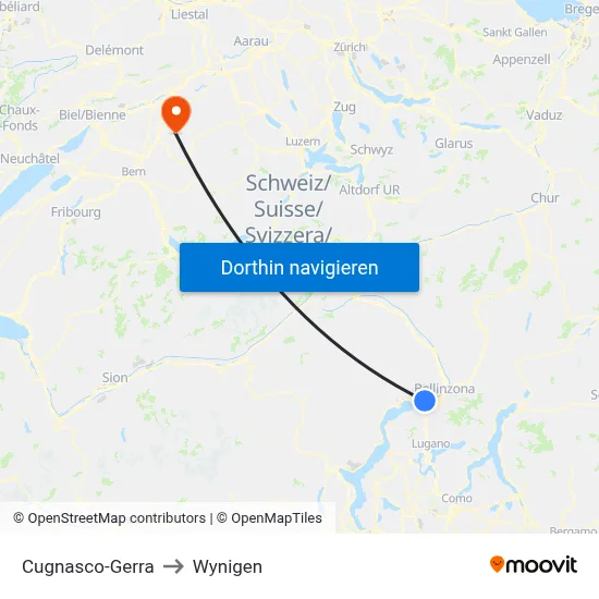 Cugnasco-Gerra to Wynigen map