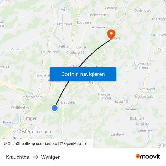 Krauchthal to Wynigen map