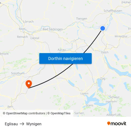 Eglisau to Wynigen map
