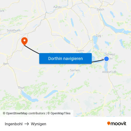 Ingenbohl to Wynigen map