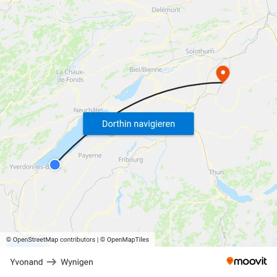 Yvonand to Wynigen map