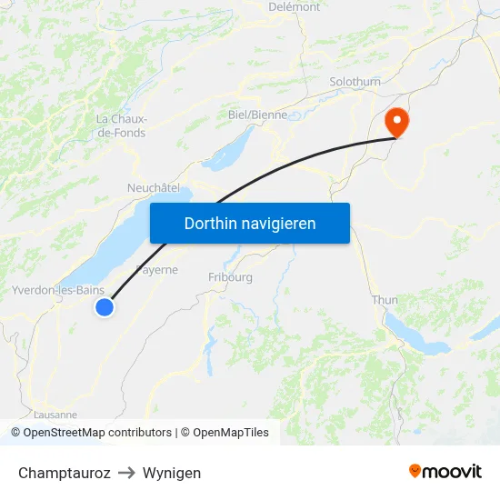 Champtauroz to Wynigen map