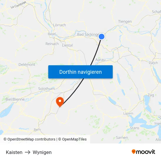 Kaisten to Wynigen map