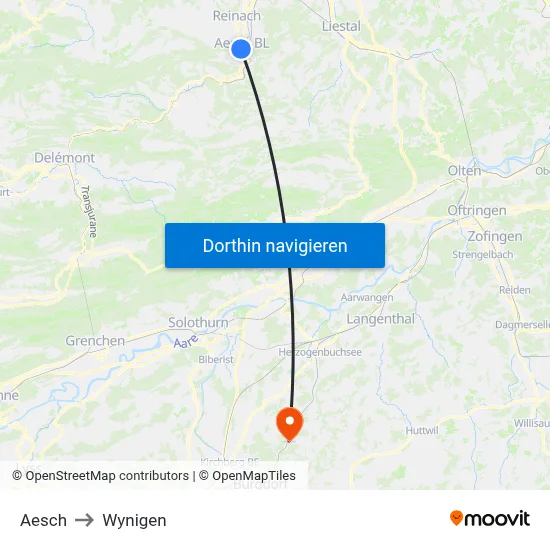 Aesch to Wynigen map