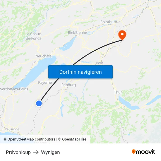 Prévonloup to Wynigen map