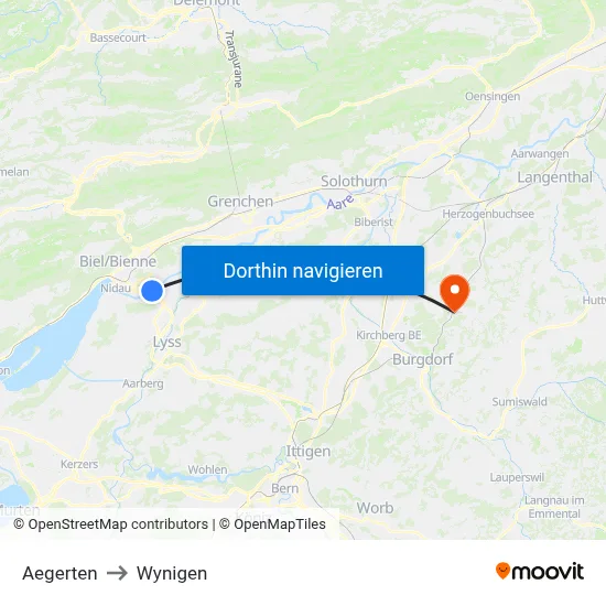 Aegerten to Wynigen map