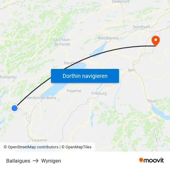 Ballaigues to Wynigen map