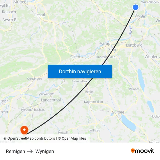 Remigen to Wynigen map