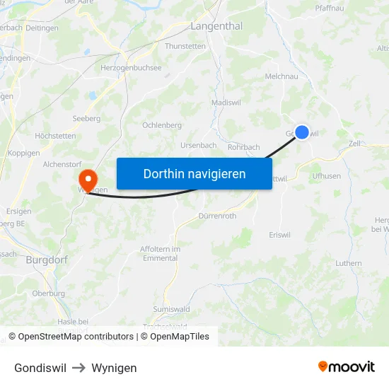 Gondiswil to Wynigen map