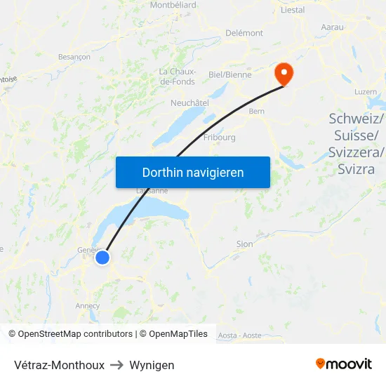 Vétraz-Monthoux to Wynigen map