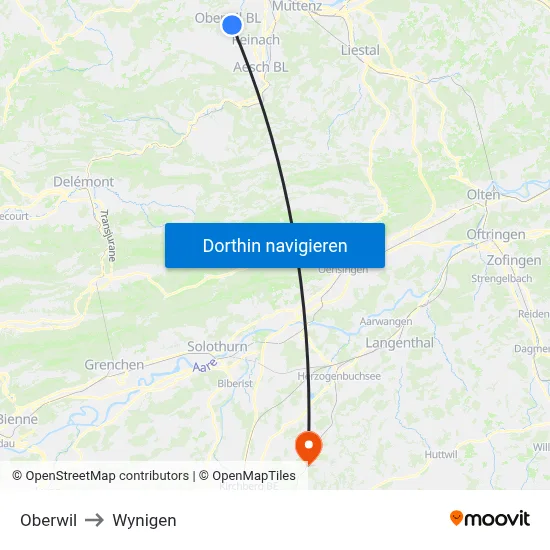 Oberwil to Wynigen map