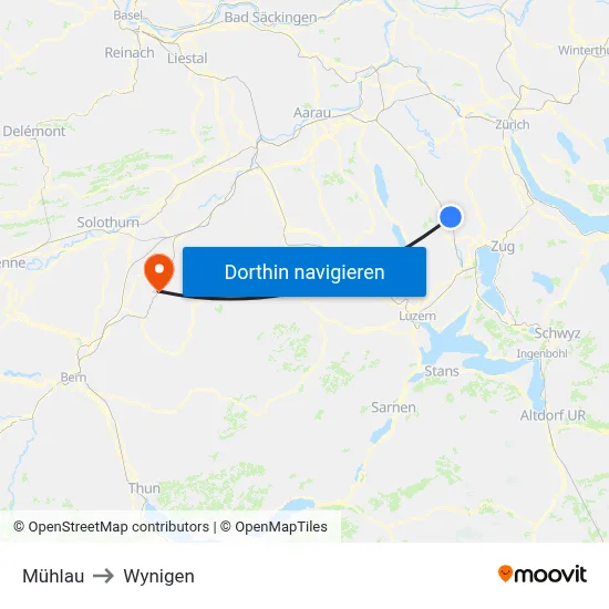 Mühlau to Wynigen map