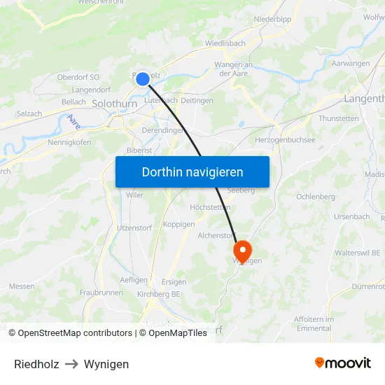 Riedholz to Wynigen map