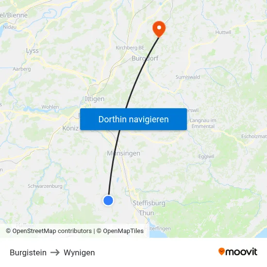 Burgistein to Wynigen map