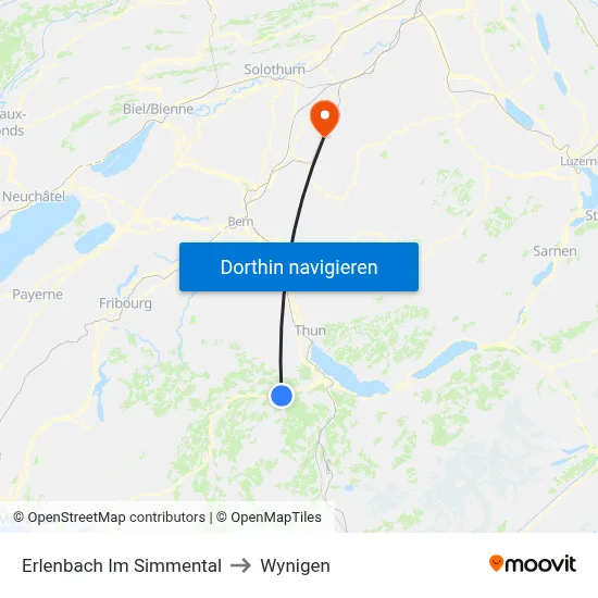 Erlenbach Im Simmental to Wynigen map