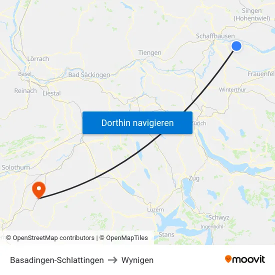 Basadingen-Schlattingen to Wynigen map