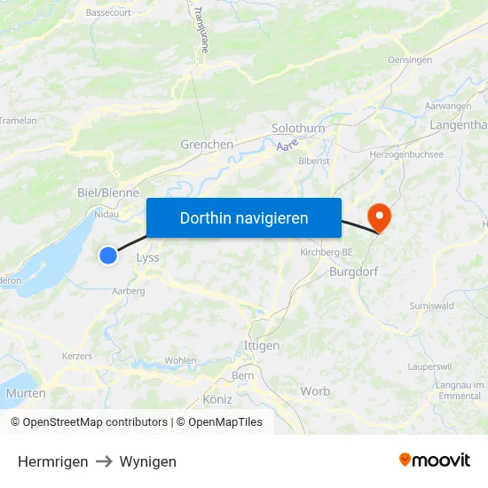 Hermrigen to Wynigen map