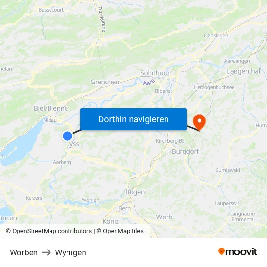 Worben to Wynigen map