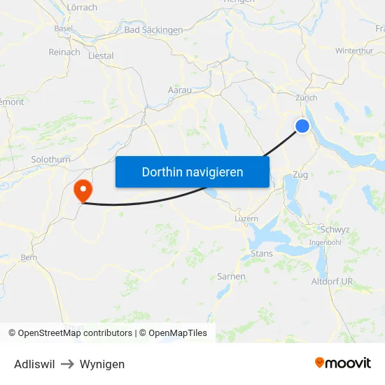 Adliswil to Wynigen map