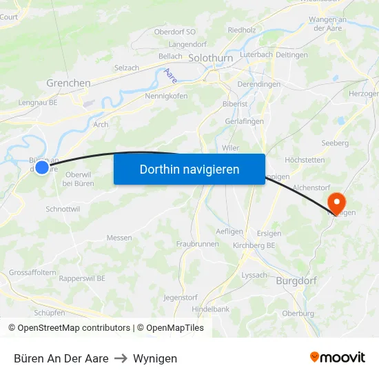 Büren An Der Aare to Wynigen map