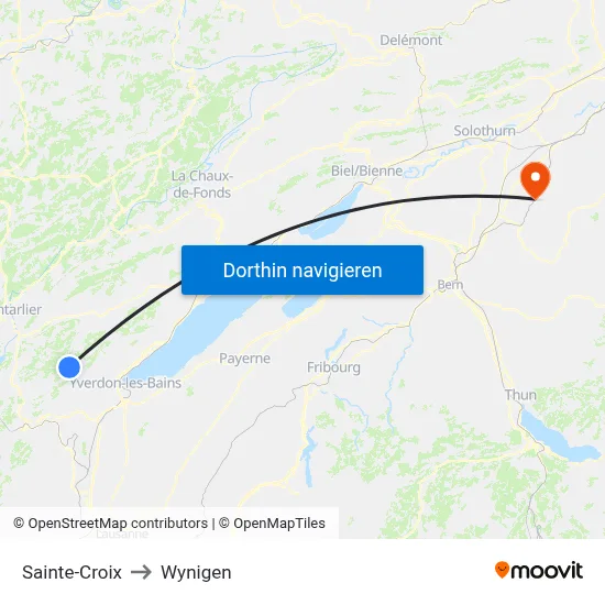 Sainte-Croix to Wynigen map