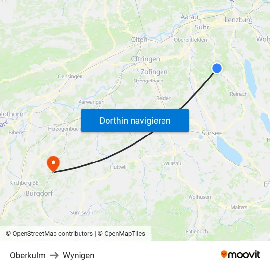 Oberkulm to Wynigen map