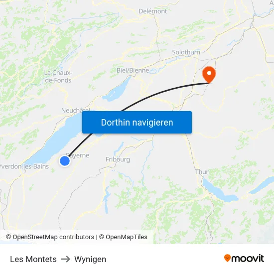 Les Montets to Wynigen map