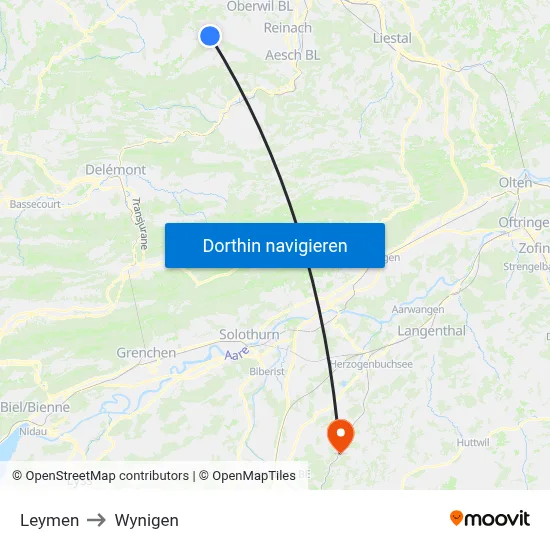 Leymen to Wynigen map
