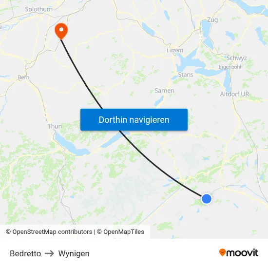 Bedretto to Wynigen map