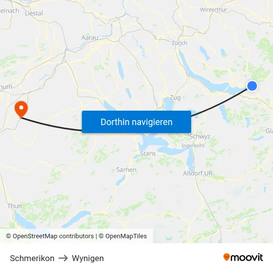 Schmerikon to Wynigen map