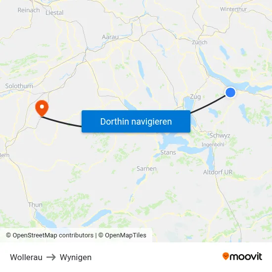 Wollerau to Wynigen map