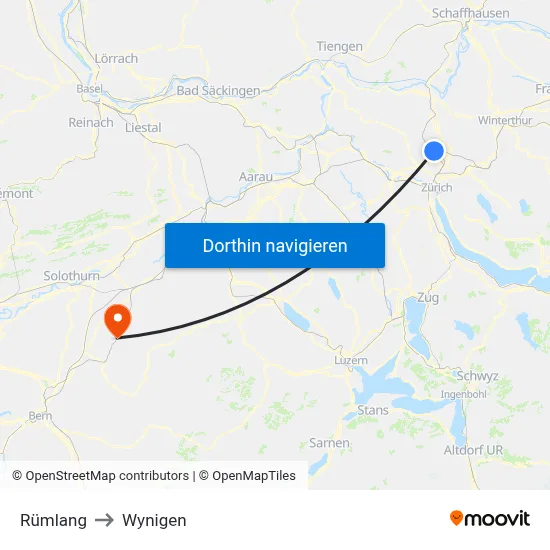 Rümlang to Wynigen map