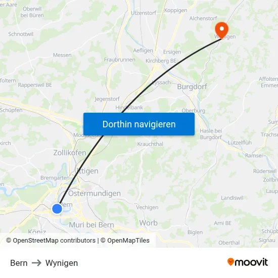 Bern to Wynigen map