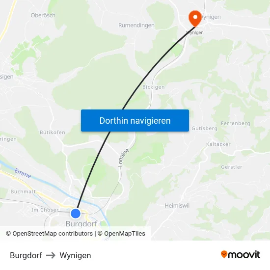 Burgdorf to Wynigen map