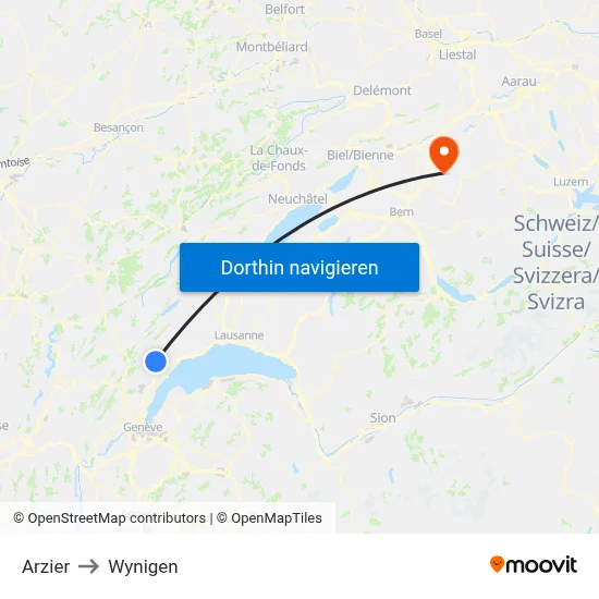 Arzier to Wynigen map