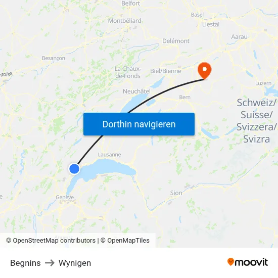 Begnins to Wynigen map