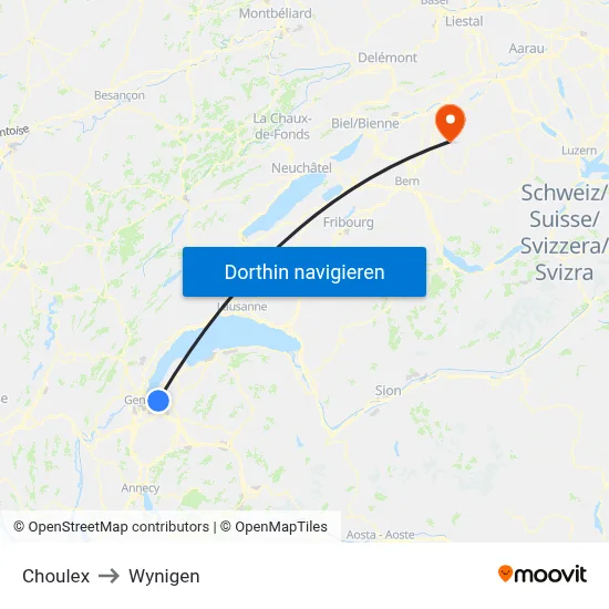 Choulex to Wynigen map