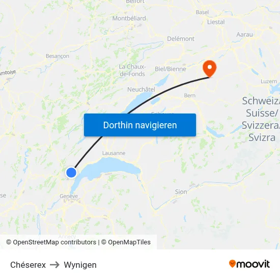 Chéserex to Wynigen map