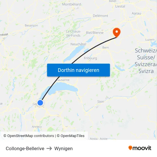 Collonge-Bellerive to Wynigen map
