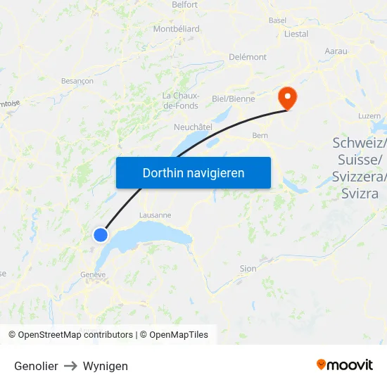 Genolier to Wynigen map