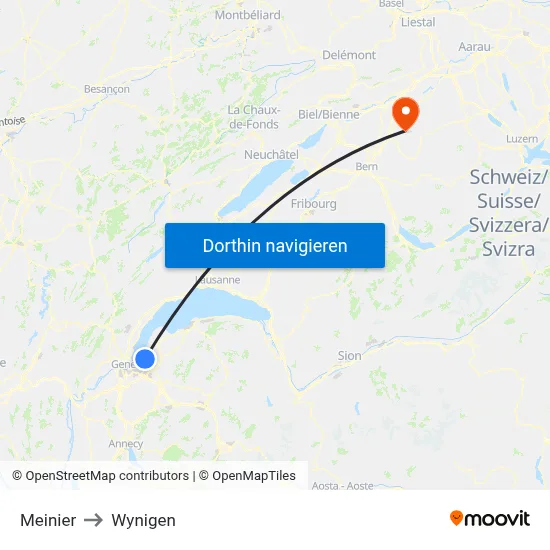 Meinier to Wynigen map
